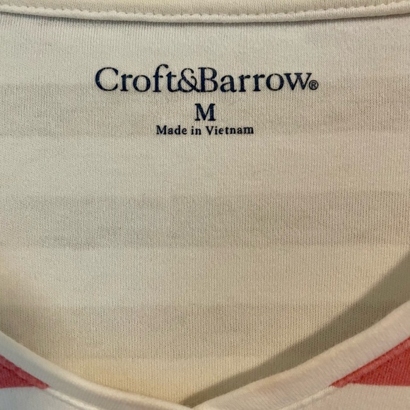 Croft & Barrow Striped Cotton Tee | Neutral Pink Tan White | Size M - Picture 3 of 6